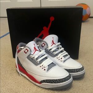Air Jordan 3 Retro Men's Athletic Shoes - White/Fire Red-Black